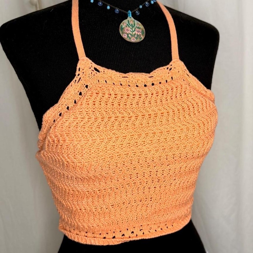 Hollister Size S Orange Crochet Crop Cami